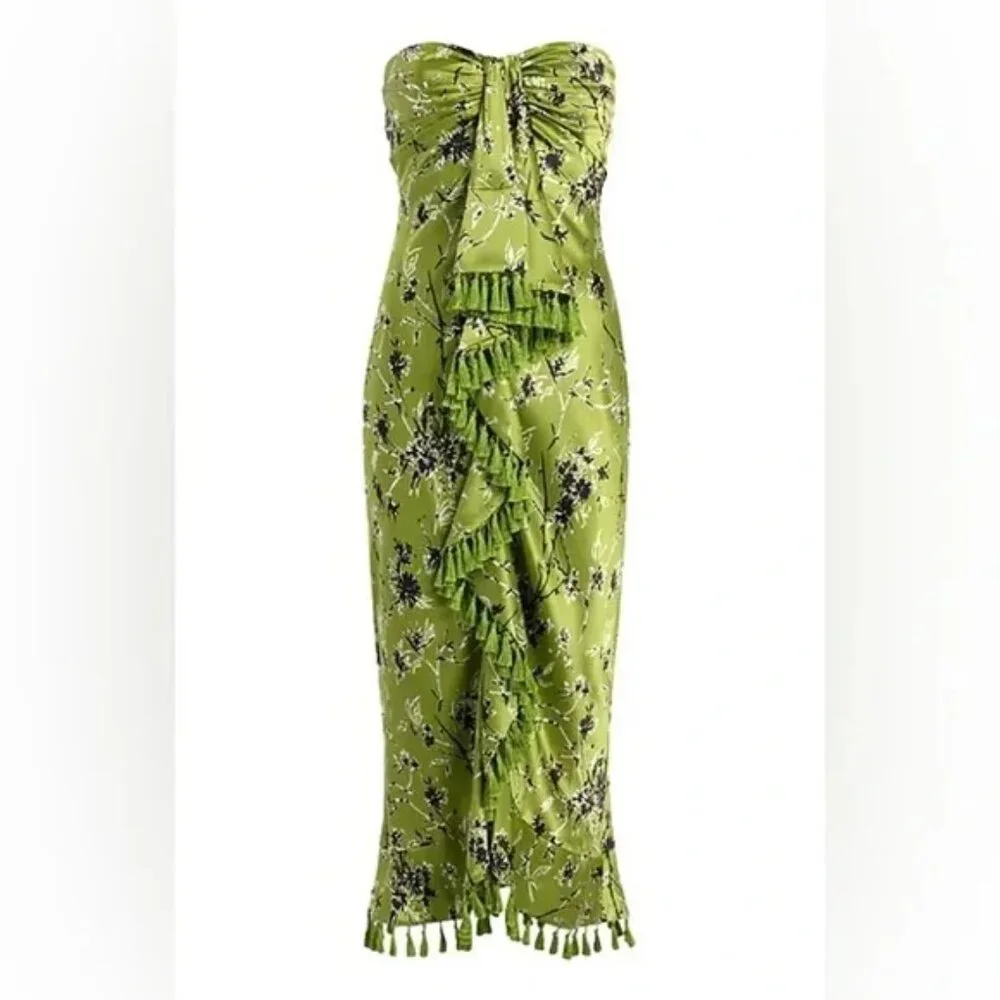 Cinq a Sept Wildflower Elise Silk Strapless Tassel Print Dress, Size 4 - Picture 2 of 9